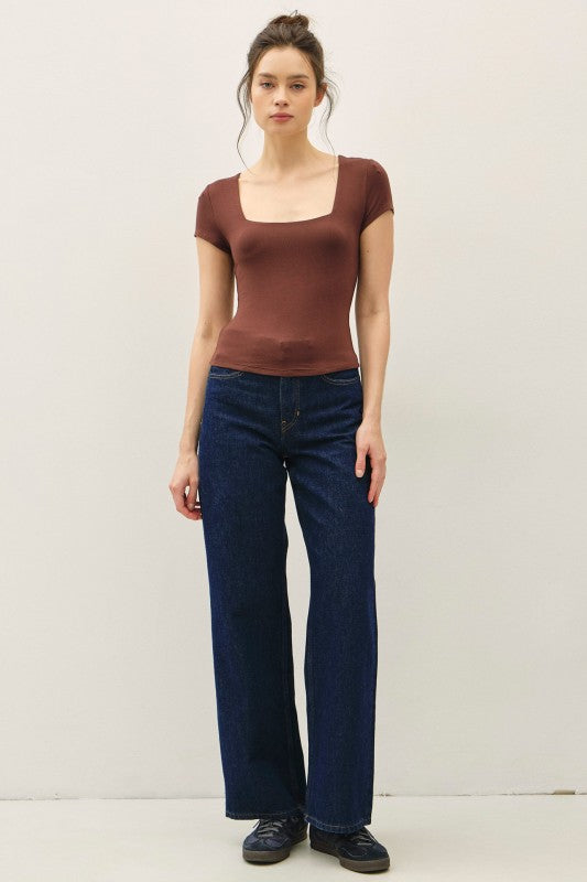 Square Neck Tee - Dark Chocolate