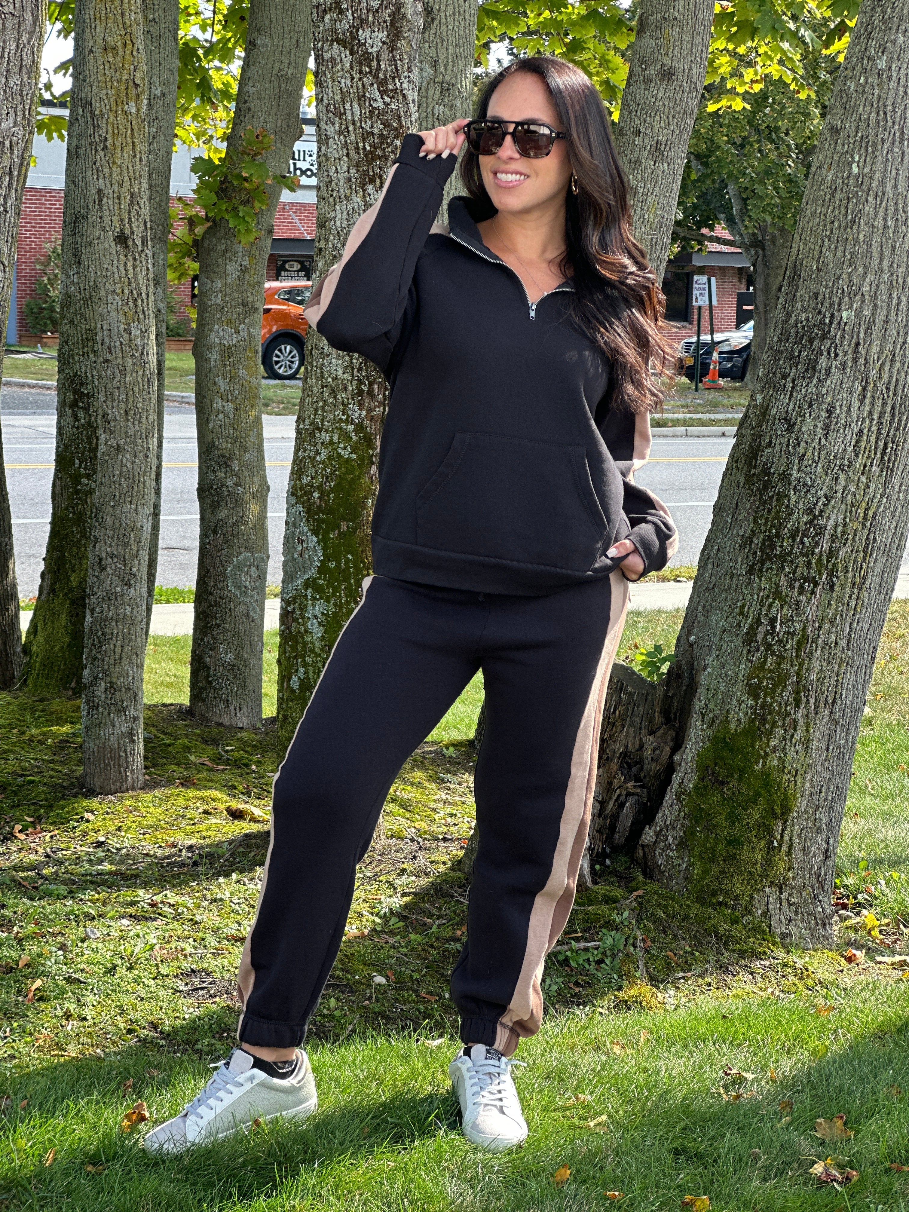 Black & Tan Burnout Fleece Jogger Set