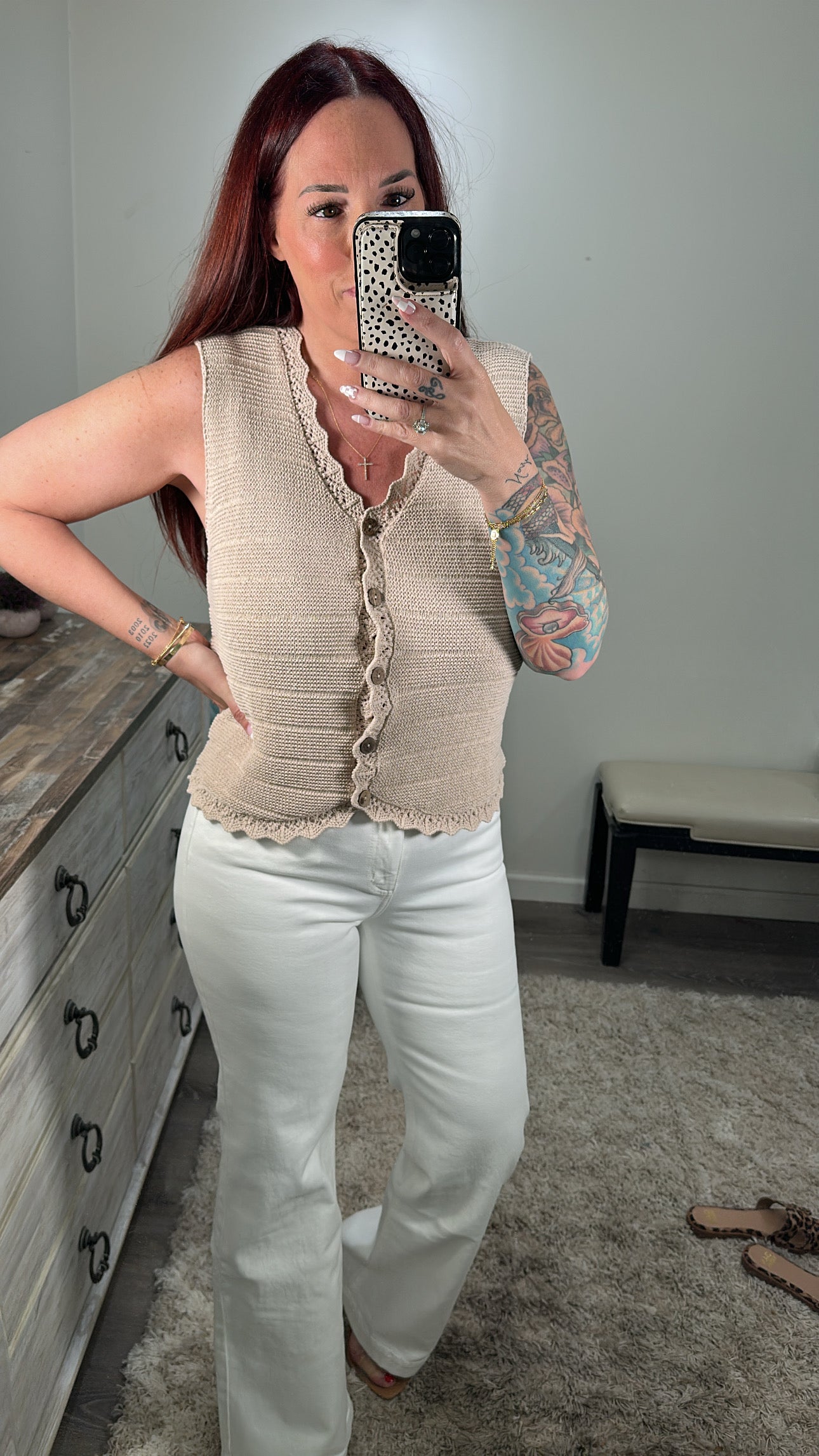 Oatmeal Button Front Knit Vest