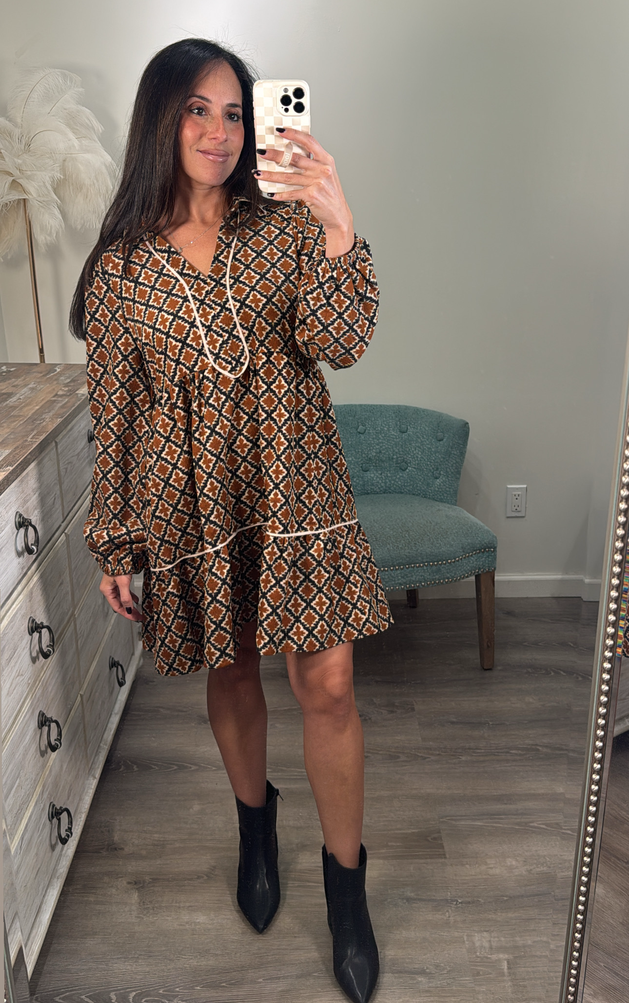 Geo Print Tiered Dress