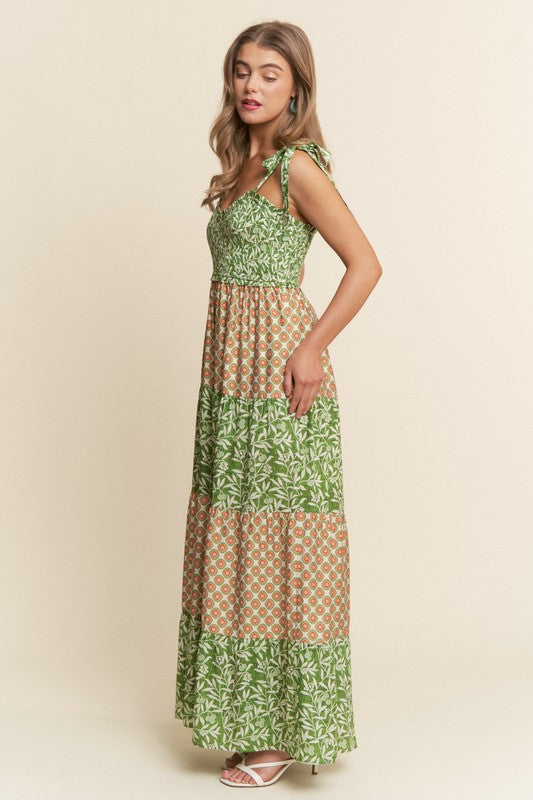 Multi Pattern Smocked Wide Leg Jumpsuit