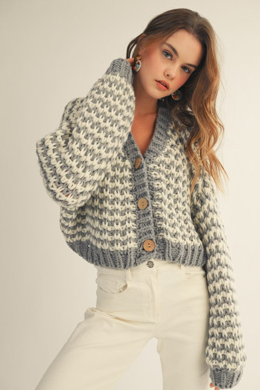 Vintage Chunky Ribbed Knit Cardigan Sweater