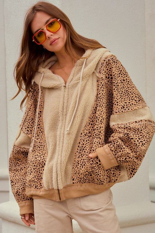 Vintage Leopard Washed Fleece Zip Up