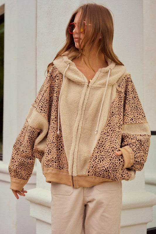 Vintage Leopard Washed Fleece Zip Up