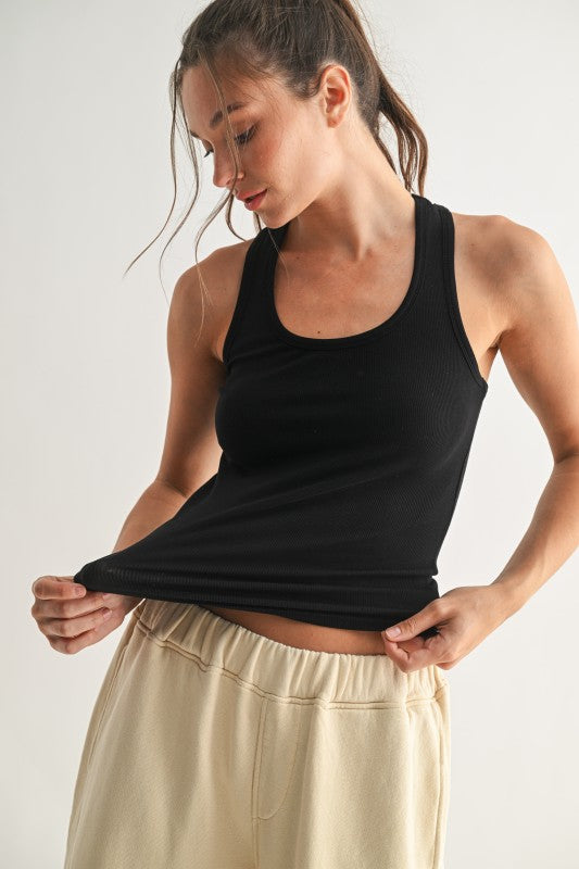 Scoop Neck Racerback Tank Top - BLACK