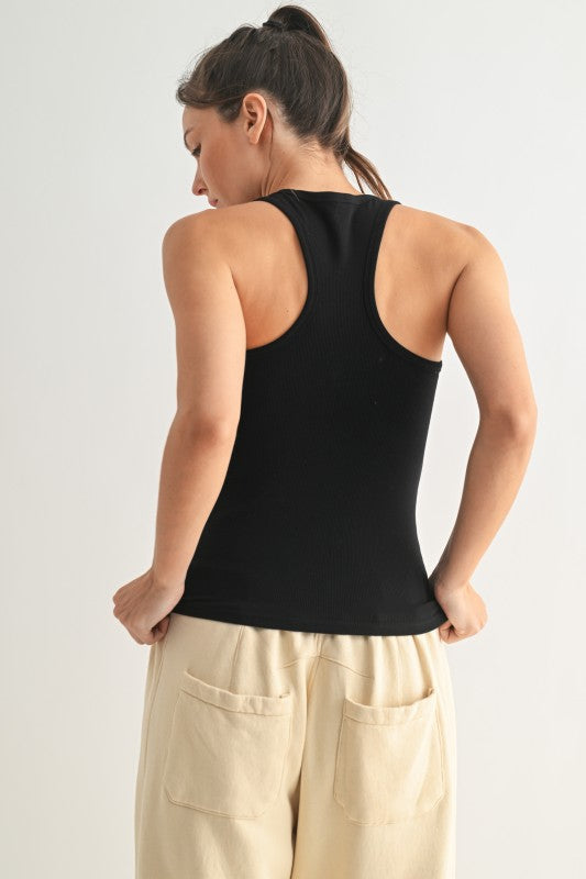 Scoop Neck Racerback Tank Top - BLACK