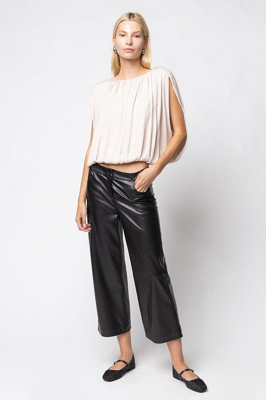 Grecian Drape Bubble Blouse - Taupe