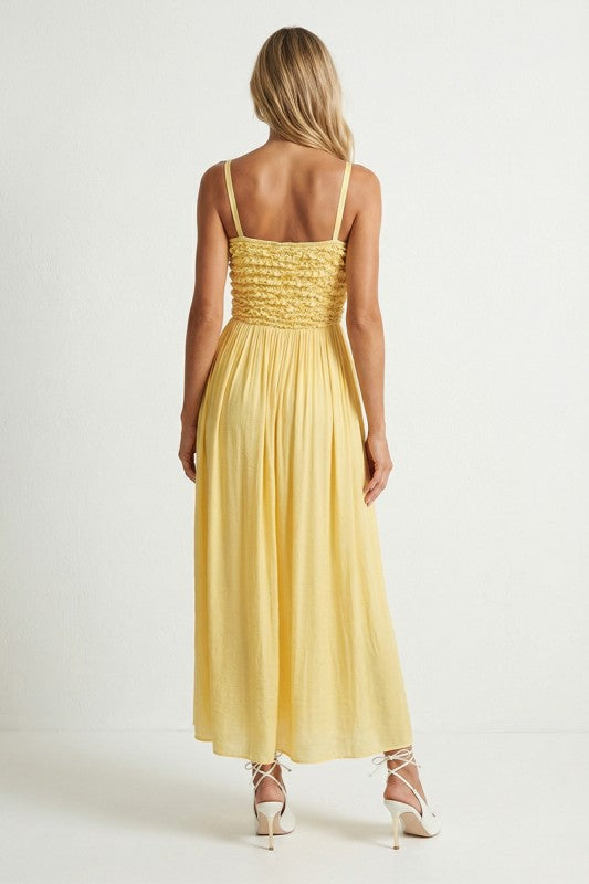 Smocked Maxi Dress With Cord Strap Detail - Pale Banana