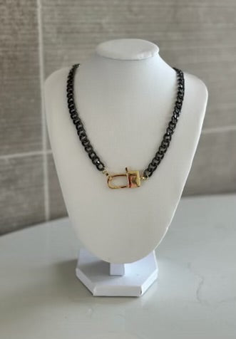 Olivia Black and Gold Lock Necklace