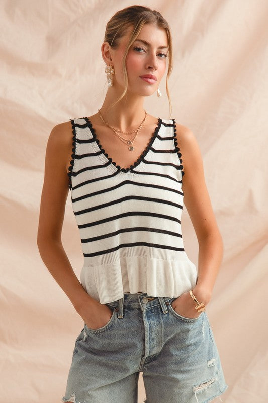 Scallop Stripe Peplum Tank