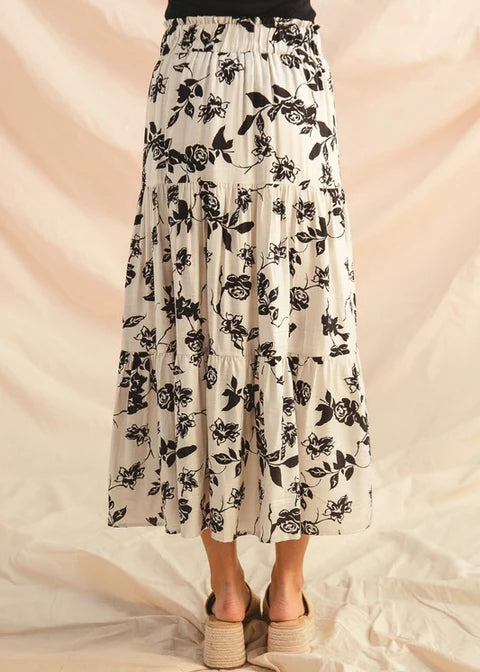 Floral Print Boho Skirt With Slit