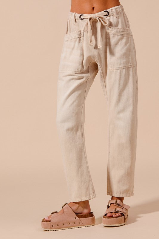 Vintage Washed Tie Front Pants