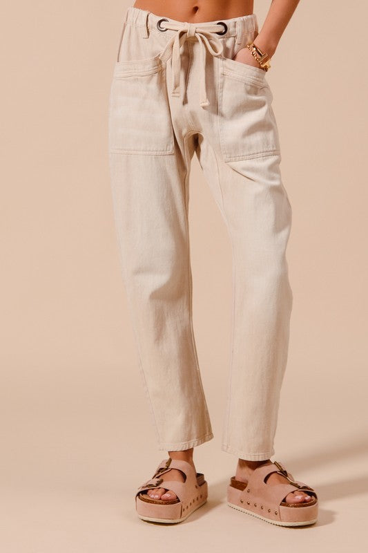 Vintage Washed Tie Front Pants