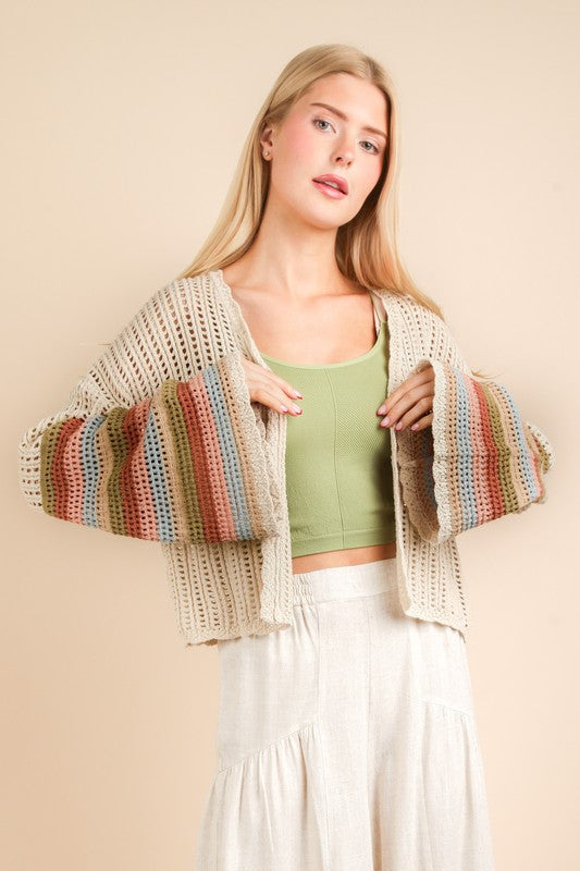 Color Block Bell Sleeve Cardigan