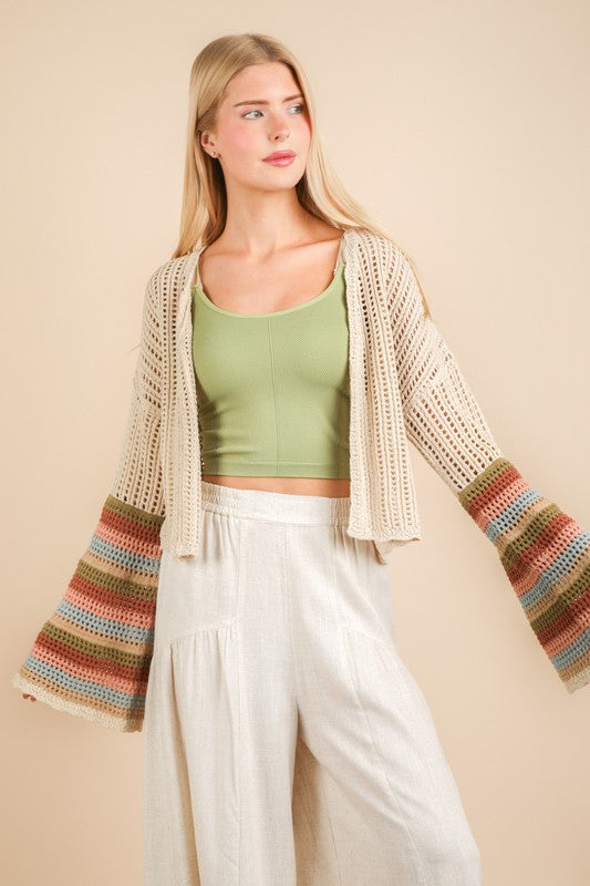 Color Block Bell Sleeve Cardigan