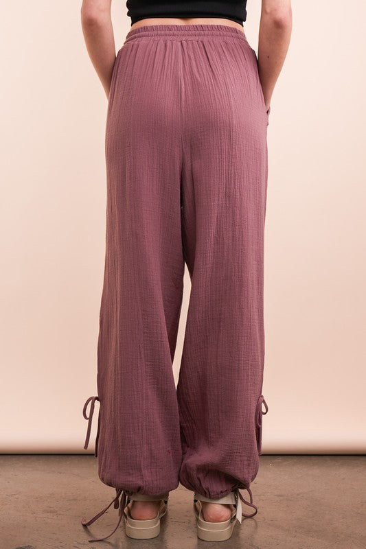 Harem Pants With Tie Detail - MAUVE