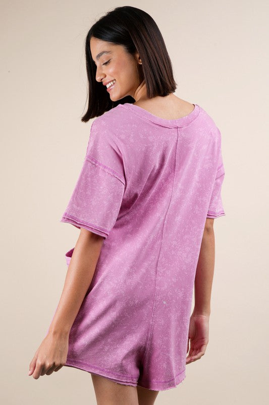 Mineral Washed Oversized Cotton Romper - ORCHID