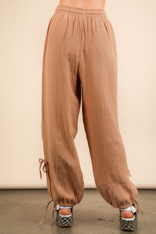 Harem Pants With Tie Detail -TAUPE