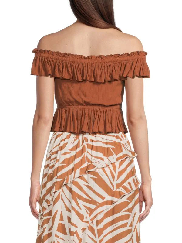 Sedona Sand Ruffle Shoulder Top