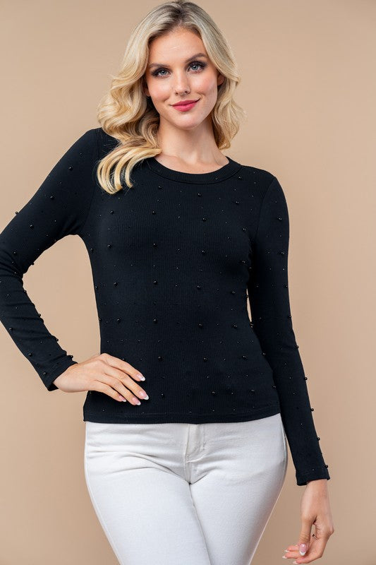 Studded Detail Long Sleeve Top