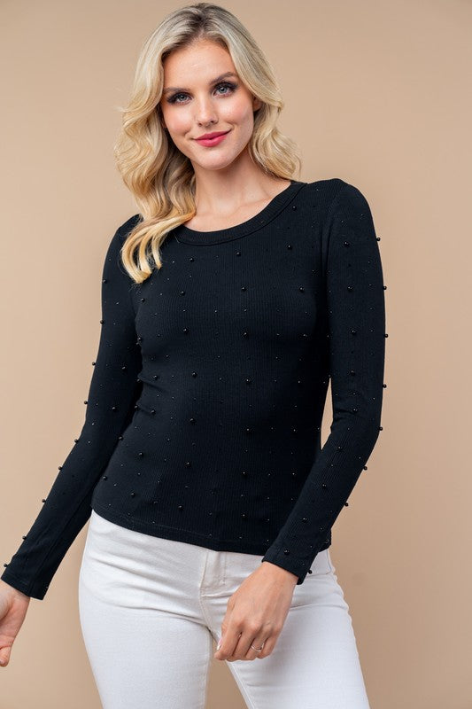 Studded Detail Long Sleeve Top