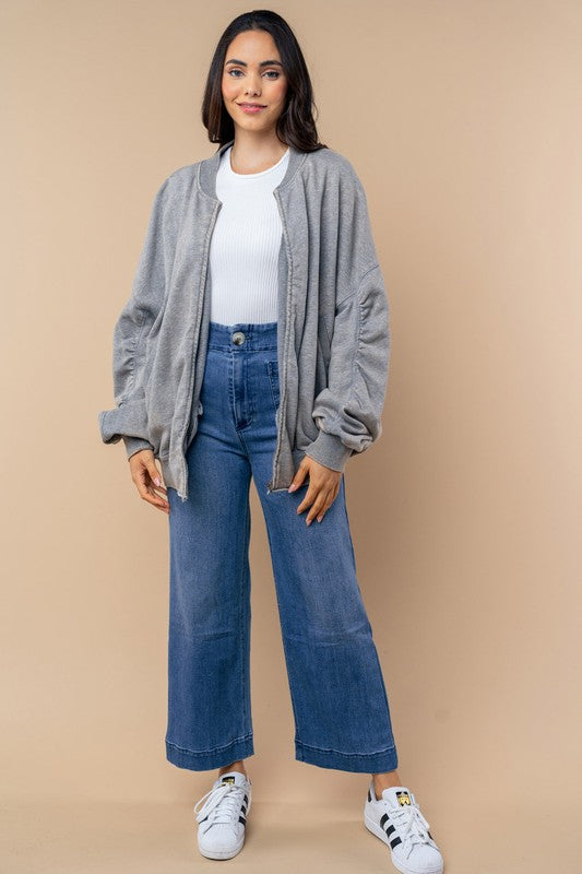 Washed Grey Bomber Jacket