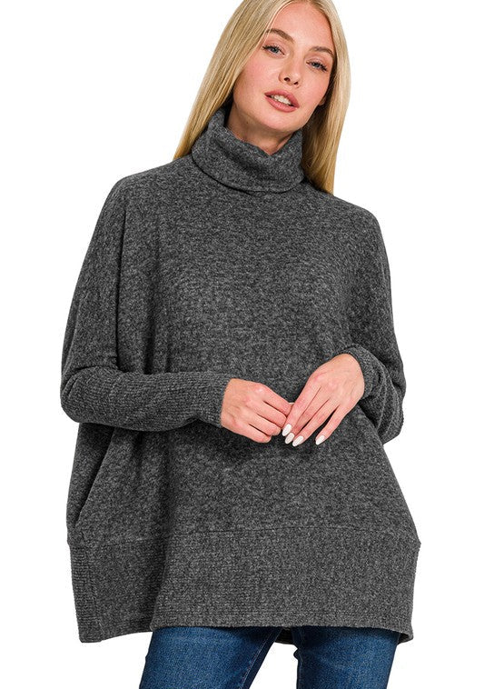 Brushed Hacci Turtleneck - Charcoal