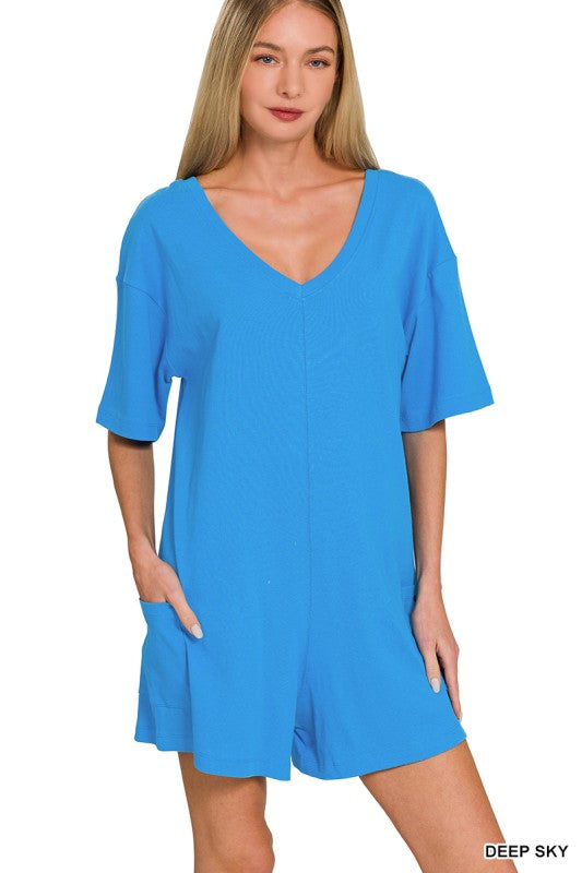 Deep Blue 2-way Reversible Cotton Romper