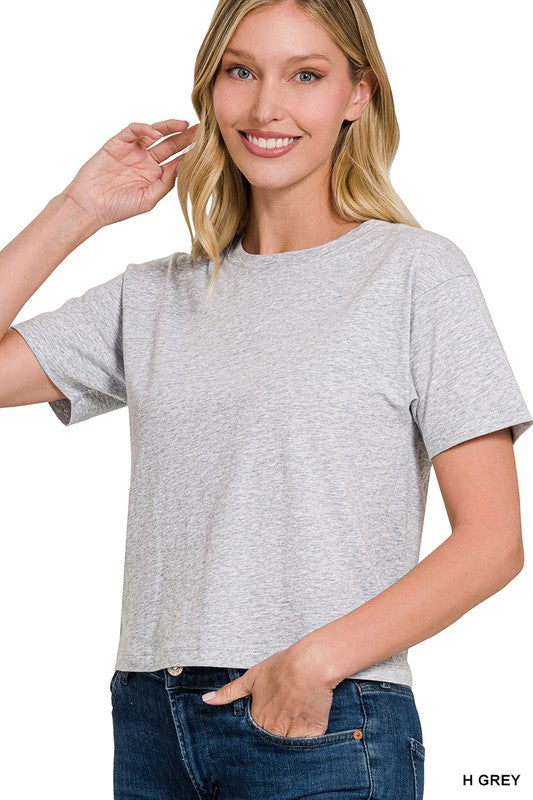 Cotton Crew Neck Short Sleeve T-shirt - Heather Grey