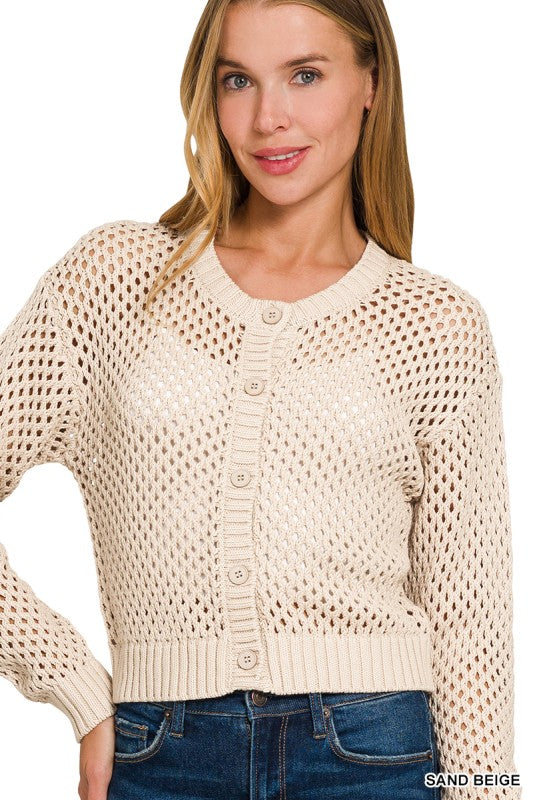 Crochet Cardigan Sweater - Sand Beige