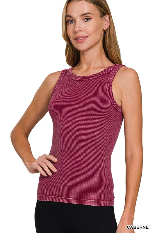 2 Way Neckline Washed Ribbed Seamless Tank Cabernet