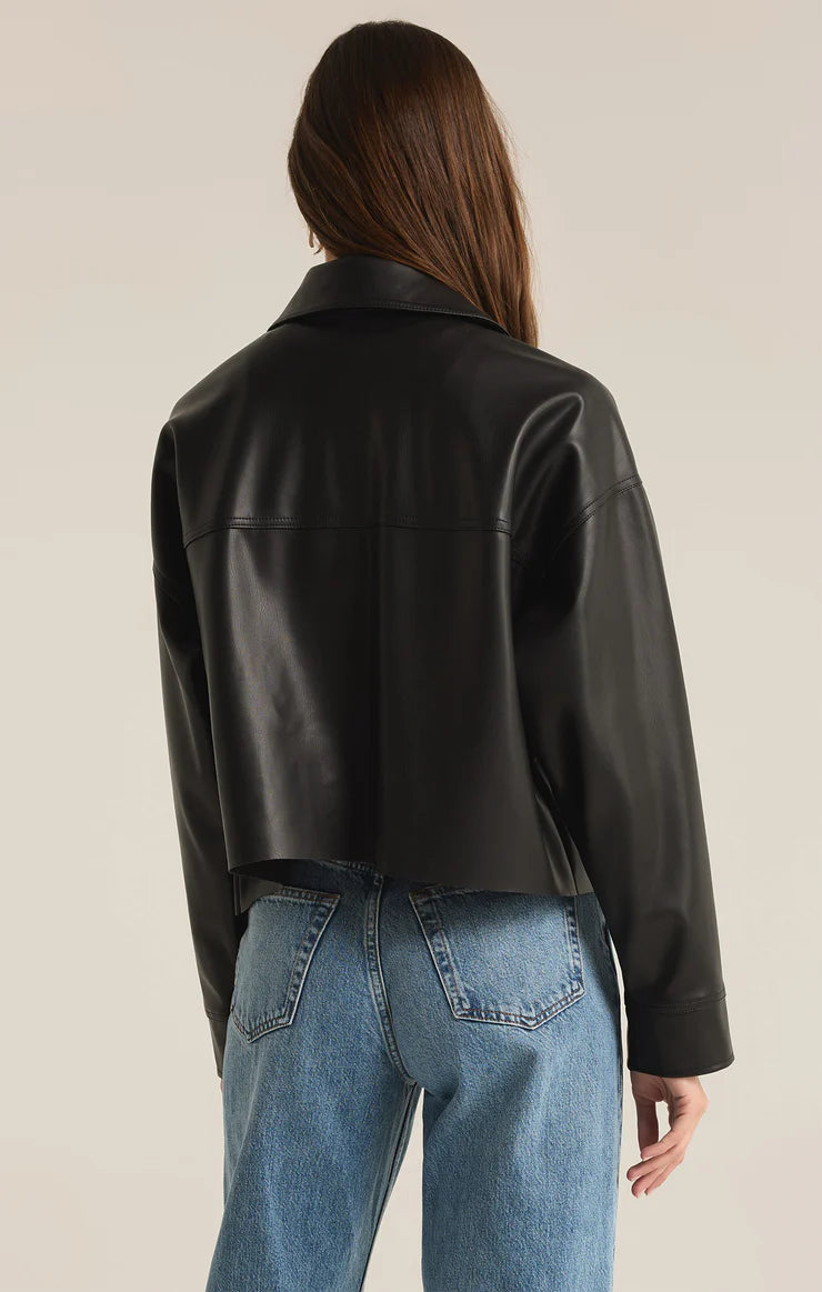 Faux Leather Cropped Jacket