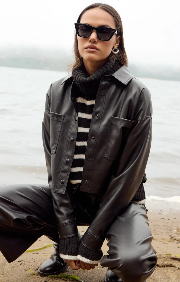 Faux Leather Cropped Jacket