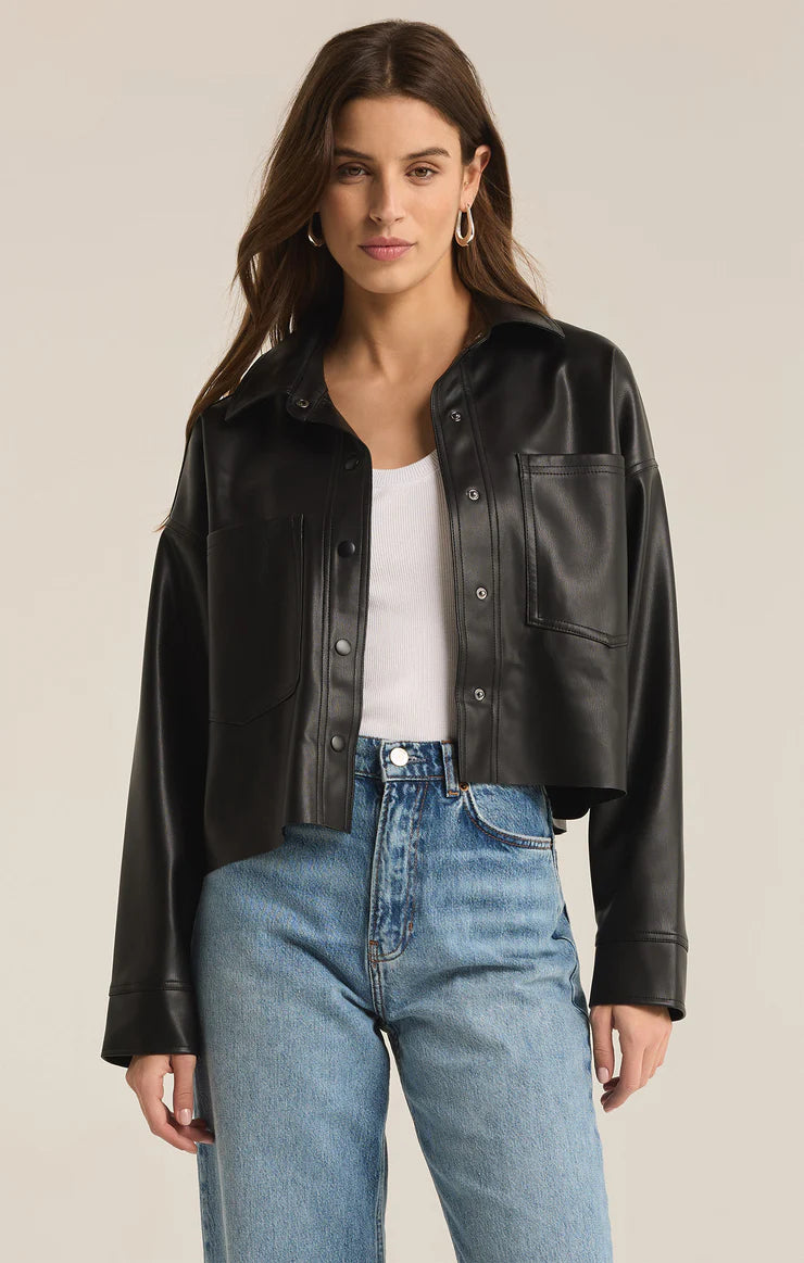 Faux Leather Cropped Jacket