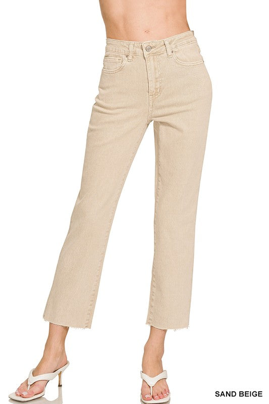 High Waist Cropped Straight Pants