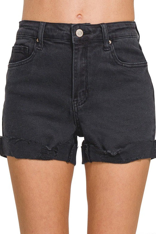 5 Pocket Denim Cuffed Shorts