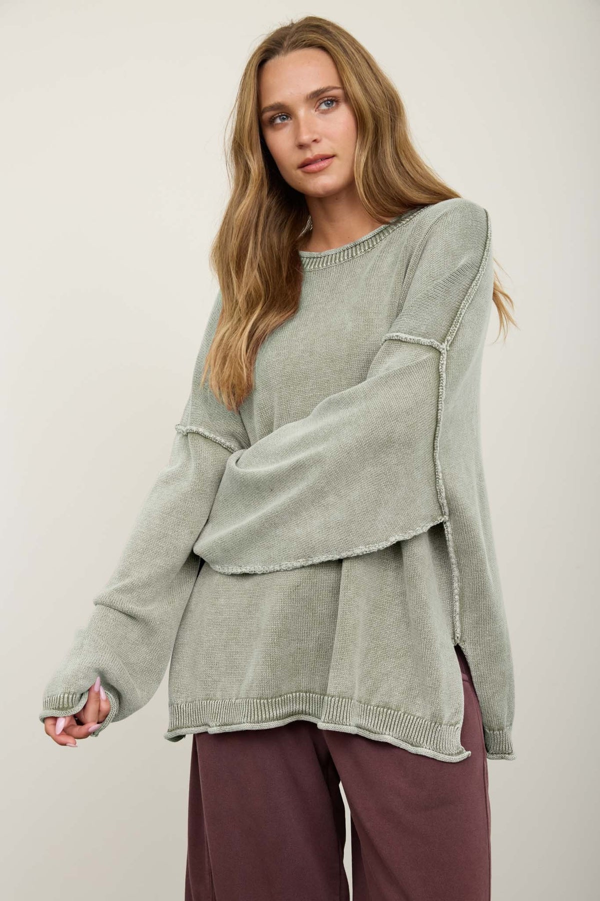 Light Olive Washed Sweater