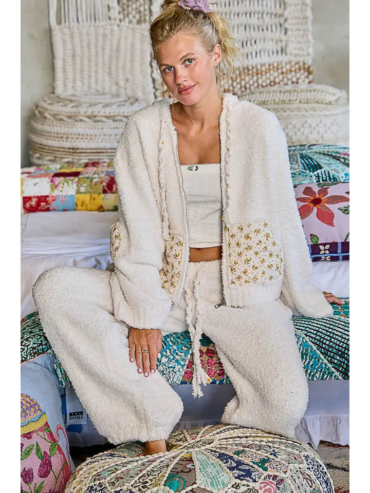 Floral Cozy Berber Hoodie Zip-Up