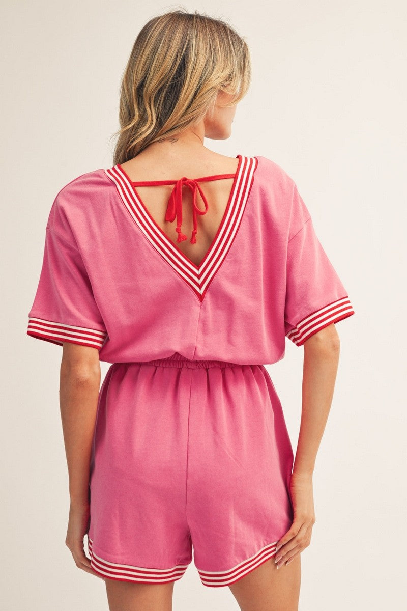 Pink Stripe detail Romper