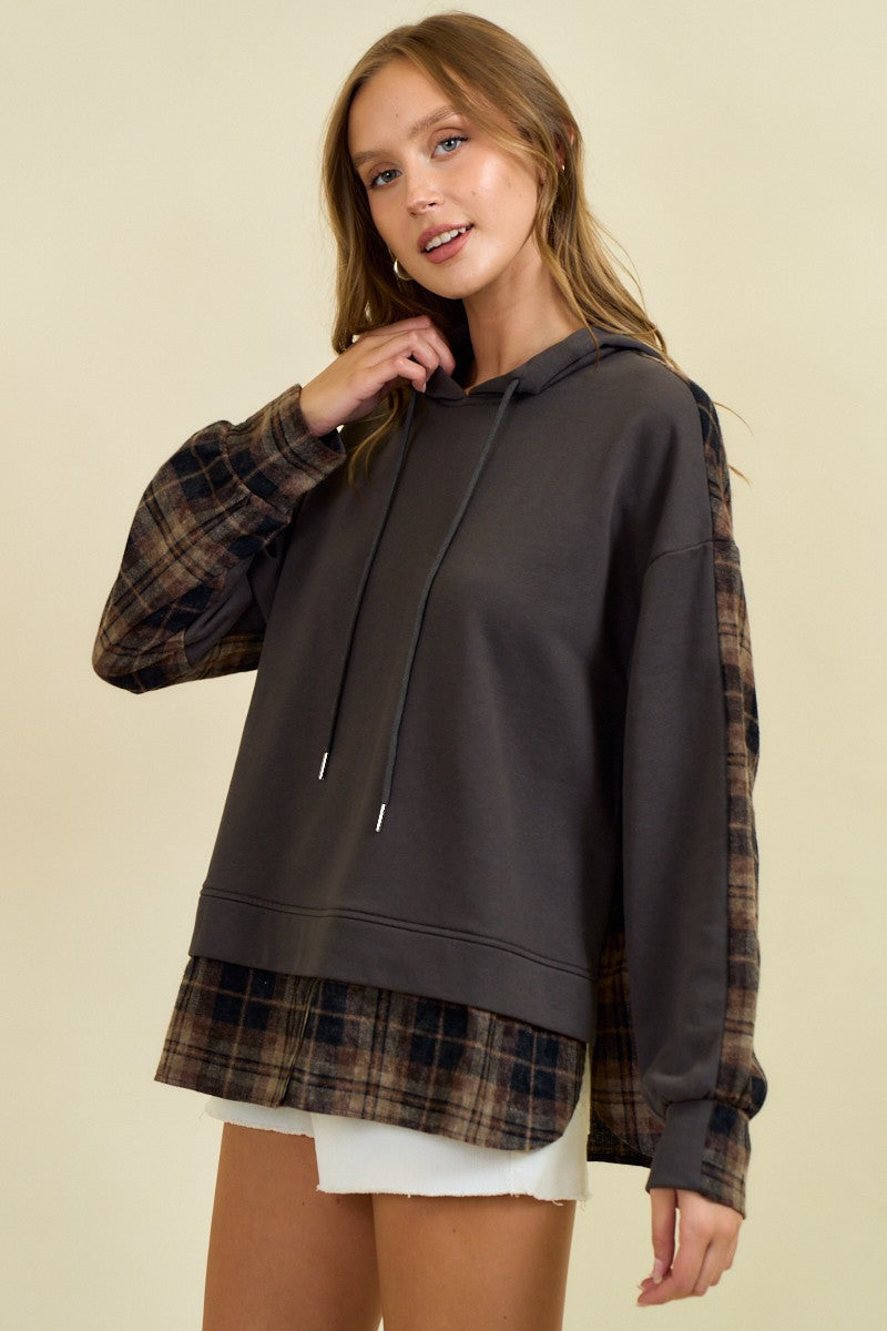 Mixed Media Plaid Hoodie