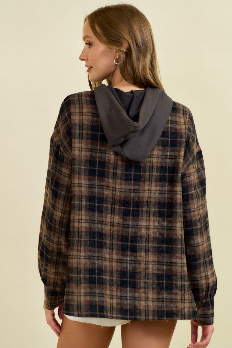 Mixed Media Plaid Hoodie