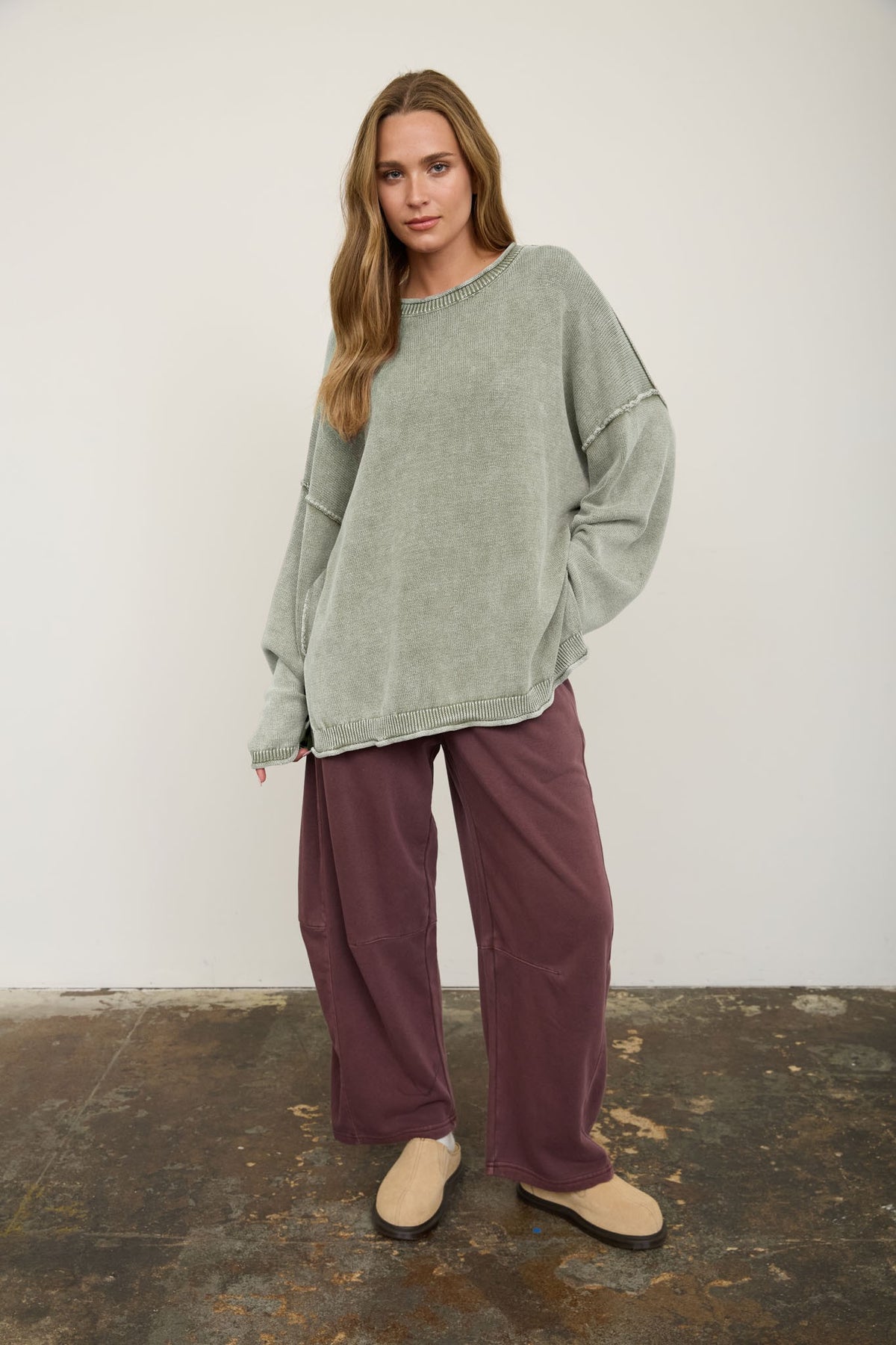 Light Olive Washed Sweater