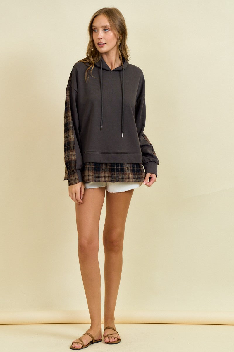 Mixed Media Plaid Hoodie