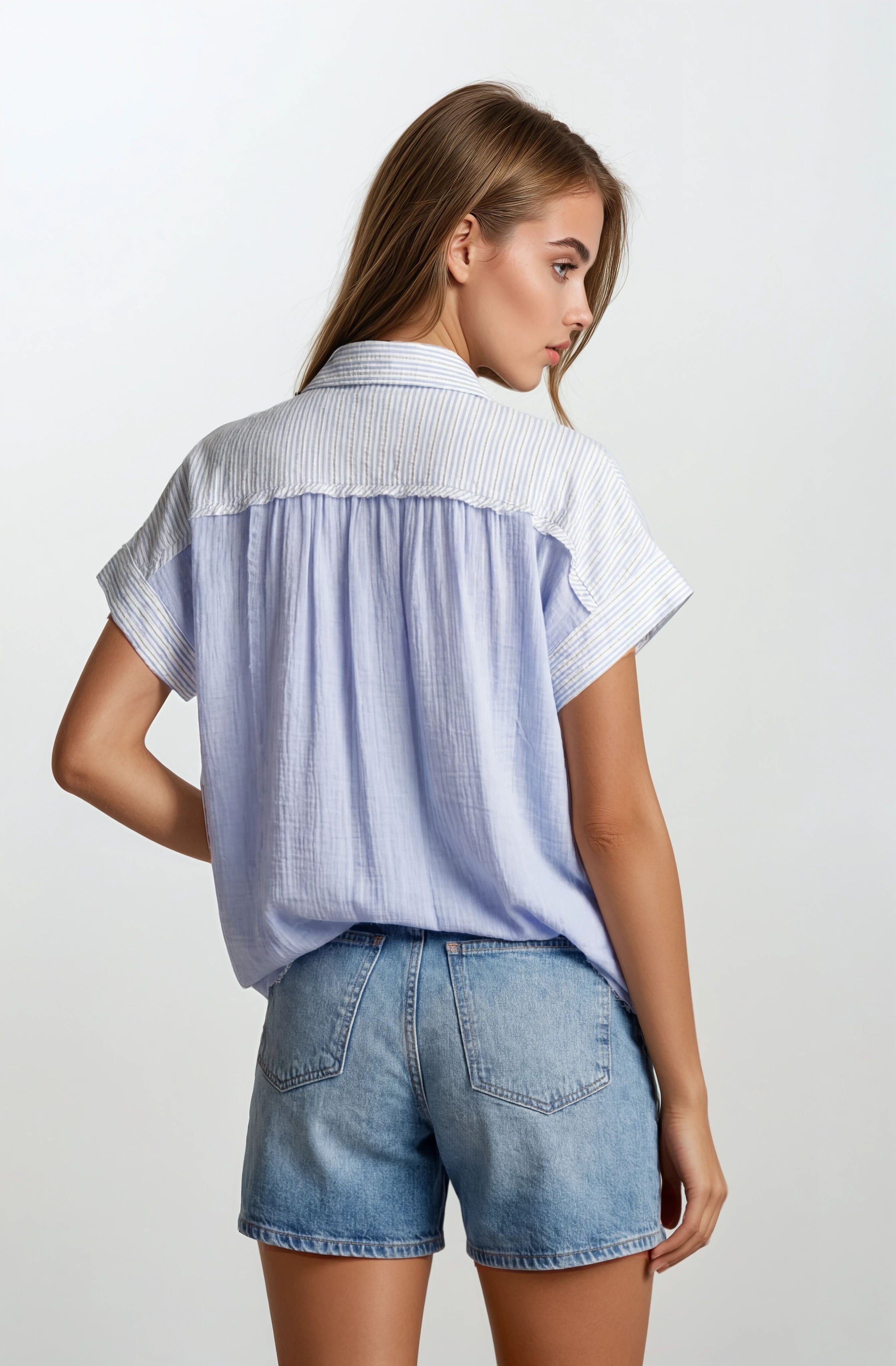 Mix Media Button Down Shirt