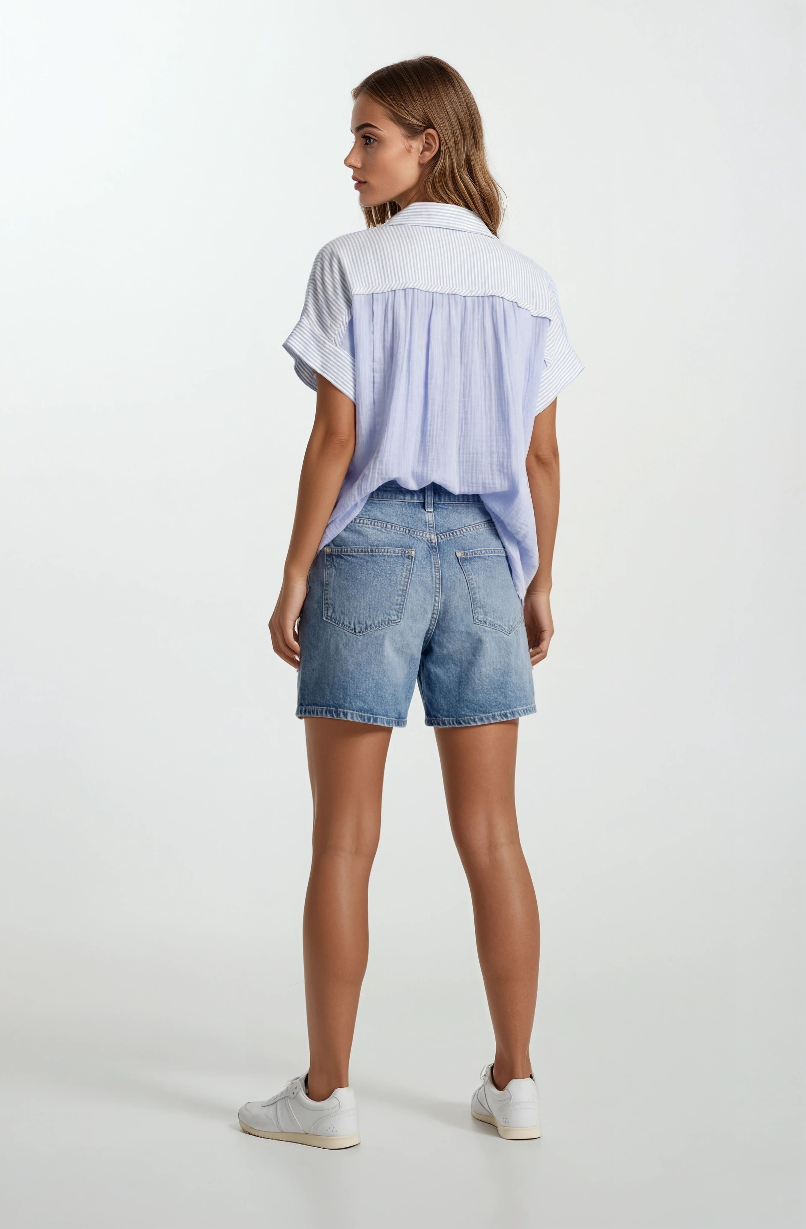 Mix Media Button Down Shirt