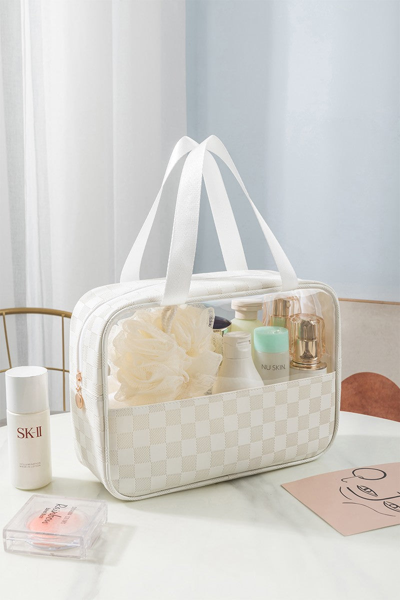 Ivory Checkered Cosmetic Bag