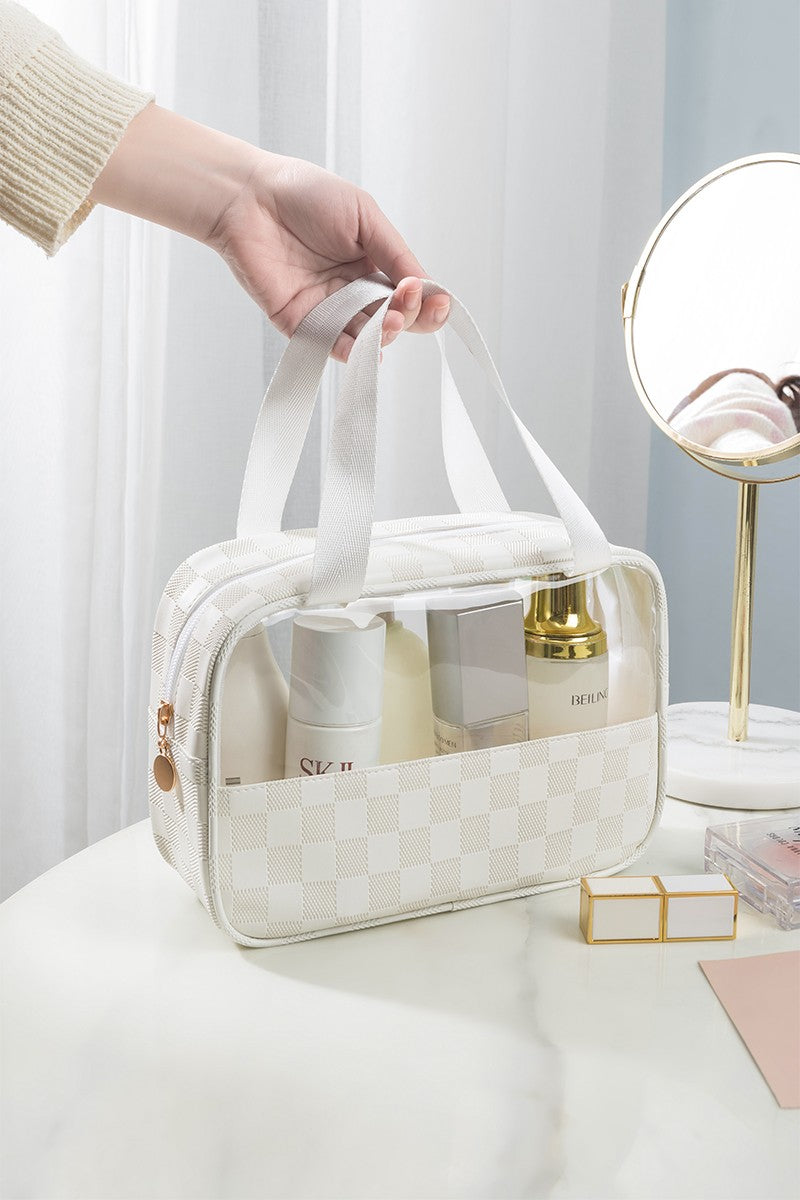 Ivory Checkered Cosmetic Bag