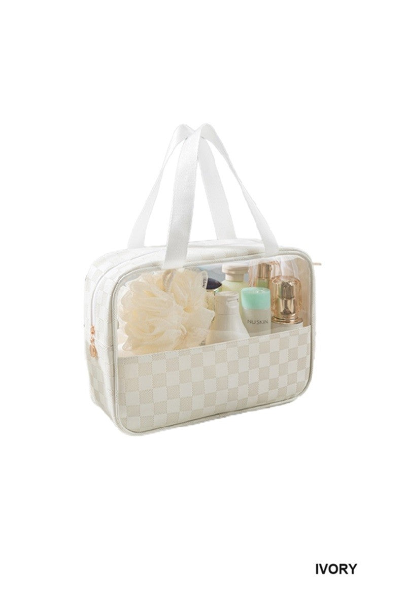 Ivory Checkered Cosmetic Bag