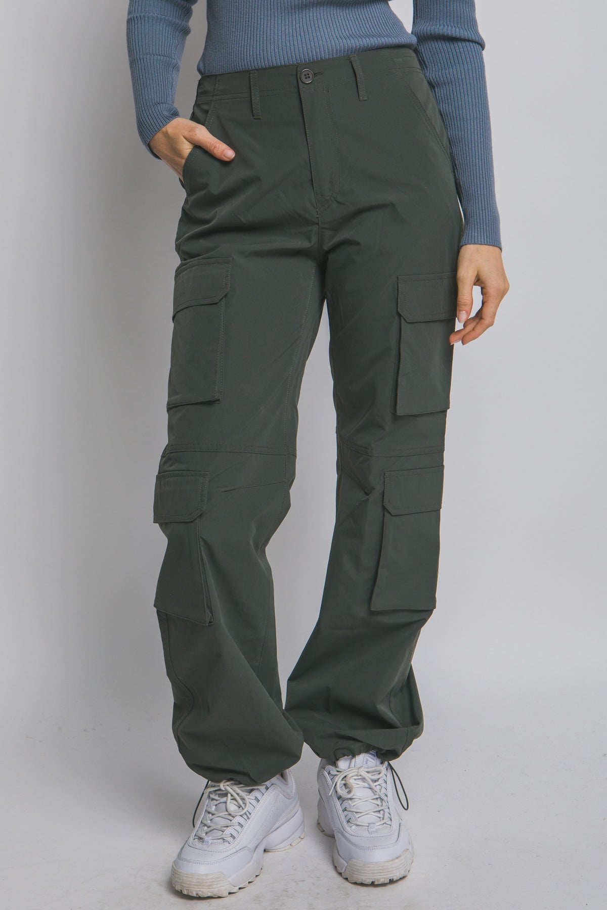 Army Green Cargo Pants With Button Closure