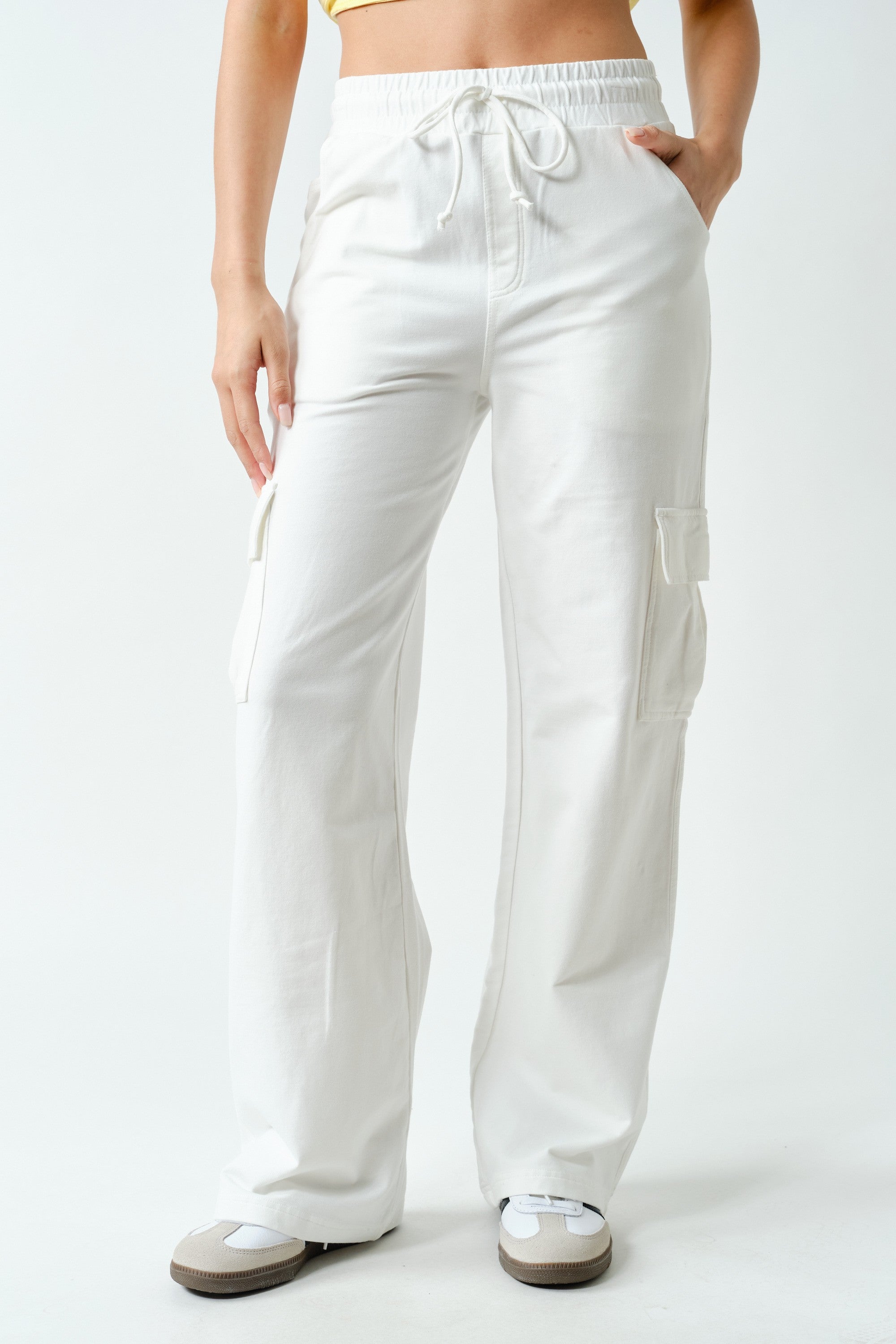 White Wide Leg Cargo Pants